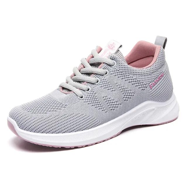 Breathable Fly Woven Mesh Running Shoes Women's Flat Soft Sole Sneakers Gray - Shop at LoveMi