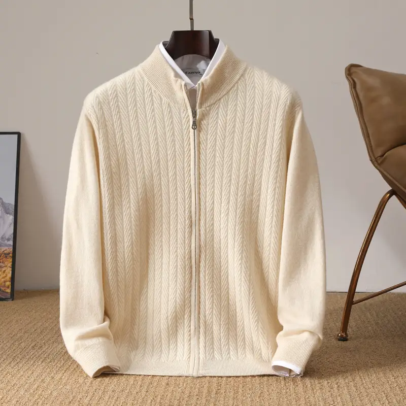 Wheat Twisted Zipper Knitted Cardigan Coat Men's High Sense