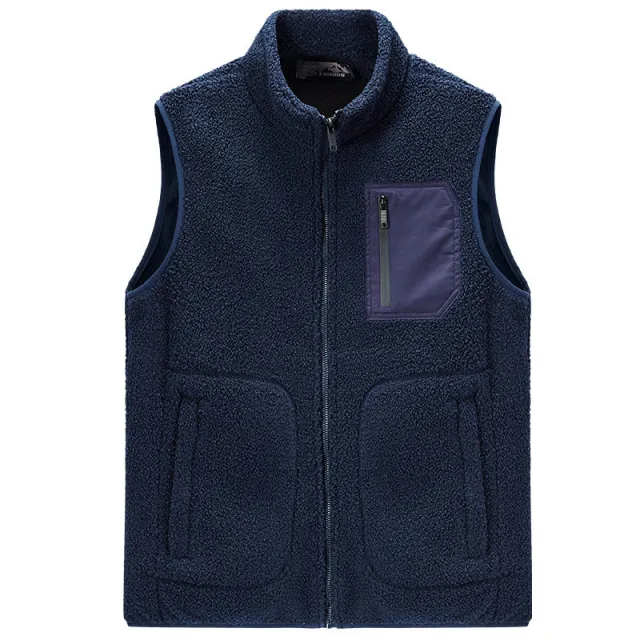 Men's Casual Simple Solid Color Teddy Velvet Vest Blue - Shop at LoveMi