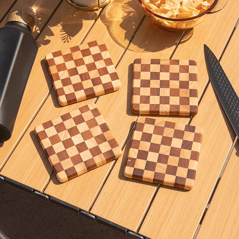 Title 2, Creative Home Checkerboard Solid Wood Tea Mat