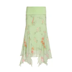 Sneaky Design Floral Flounce Irregular Long Dress - Green - View 1