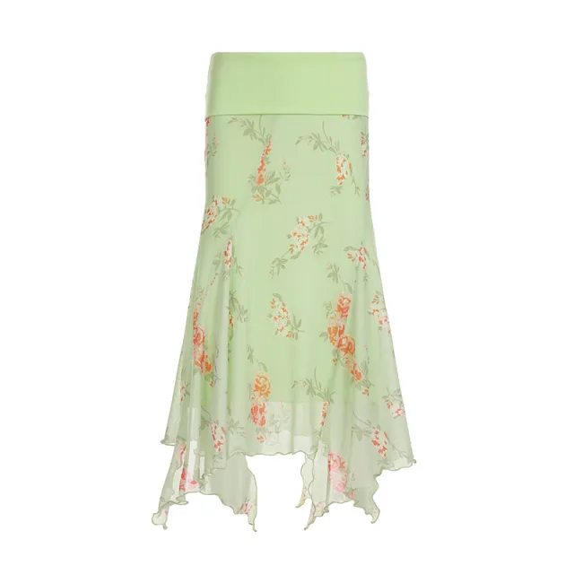 Sneaky Design Floral Flounce Irregular Long Dress Green - Shop at LoveMi