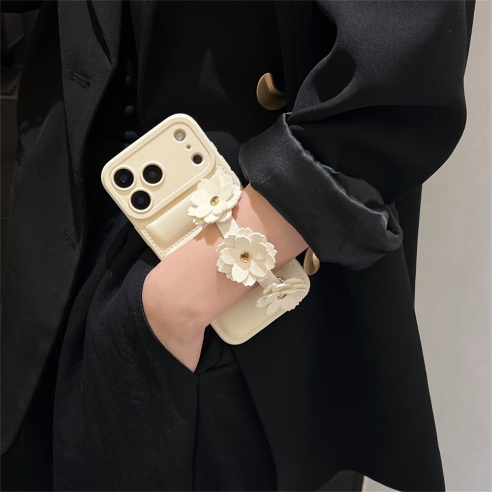Handmade Candy Puffer Jacket Motif Camellia Wrist Strap Phone Case