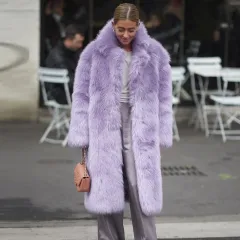 Autumn And Winter Thickening Imitation Fur Lapel Wool Coat Women - Violet - View 1