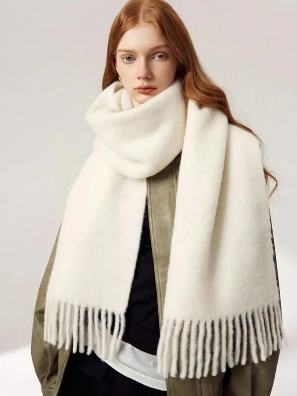 Women's Wool like Autumn And Winter Solid Color Comfortable Scarf White - Shop at LoveMi