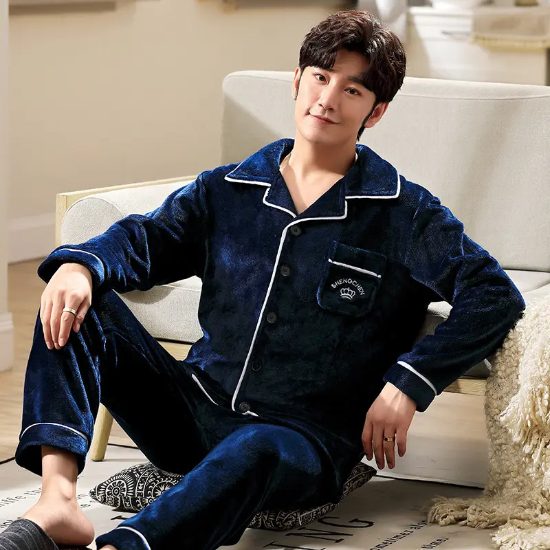 Autumn And Winter Flannel Men's Pajamas Lapel