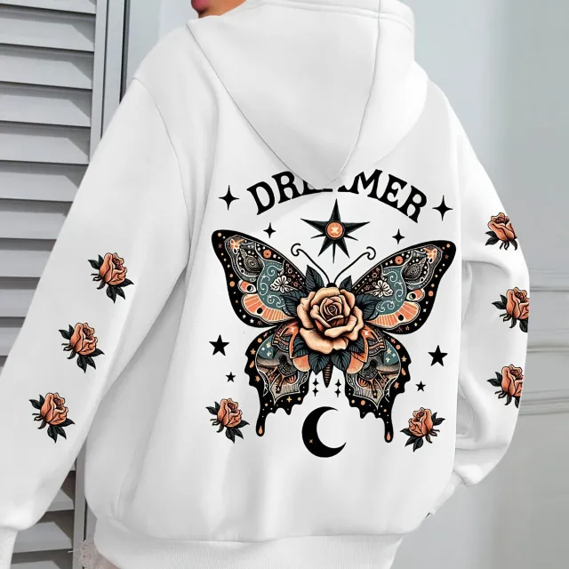 Letter Print Hoodie Casual Drawstring White - Shop at LoveMi
