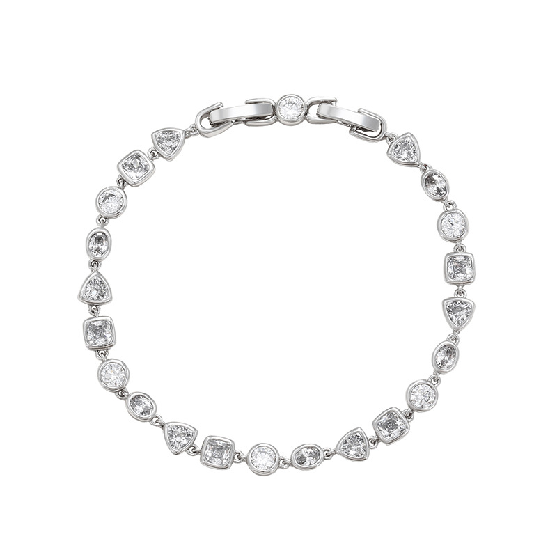 Affordable Luxury Style Korean Fashion Exquisite Full Diamond Geometric Bracelet White Plated - Shop at LoveMi