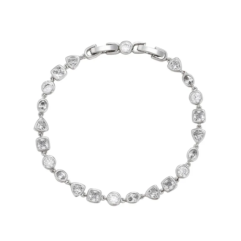 Affordable Luxury Style Korean Fashion Exquisite Full Diamond Geometric Bracelet - White Plated