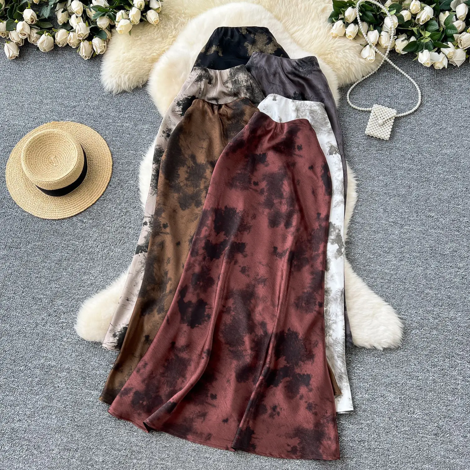 French-style Sophisticated Satin Skirt For Women
