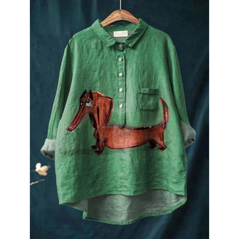 Womens European And American-style Retro Digital-print Animal Shirt