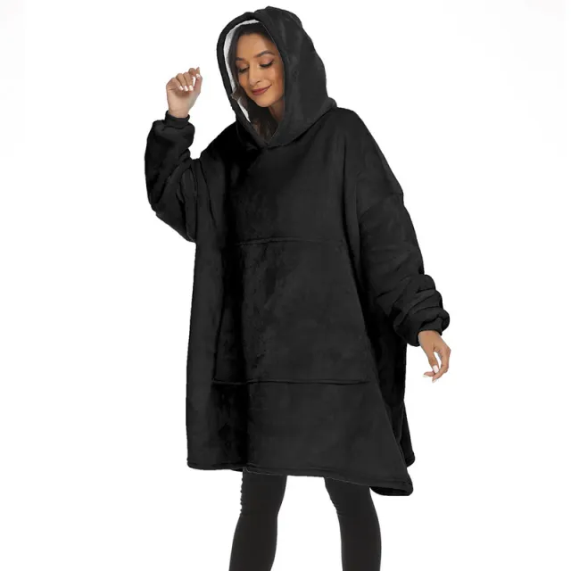 Solid color Winter Fleece lined Extra thick Lazy Blanket For Watching TV Black - Shop at LoveMi
