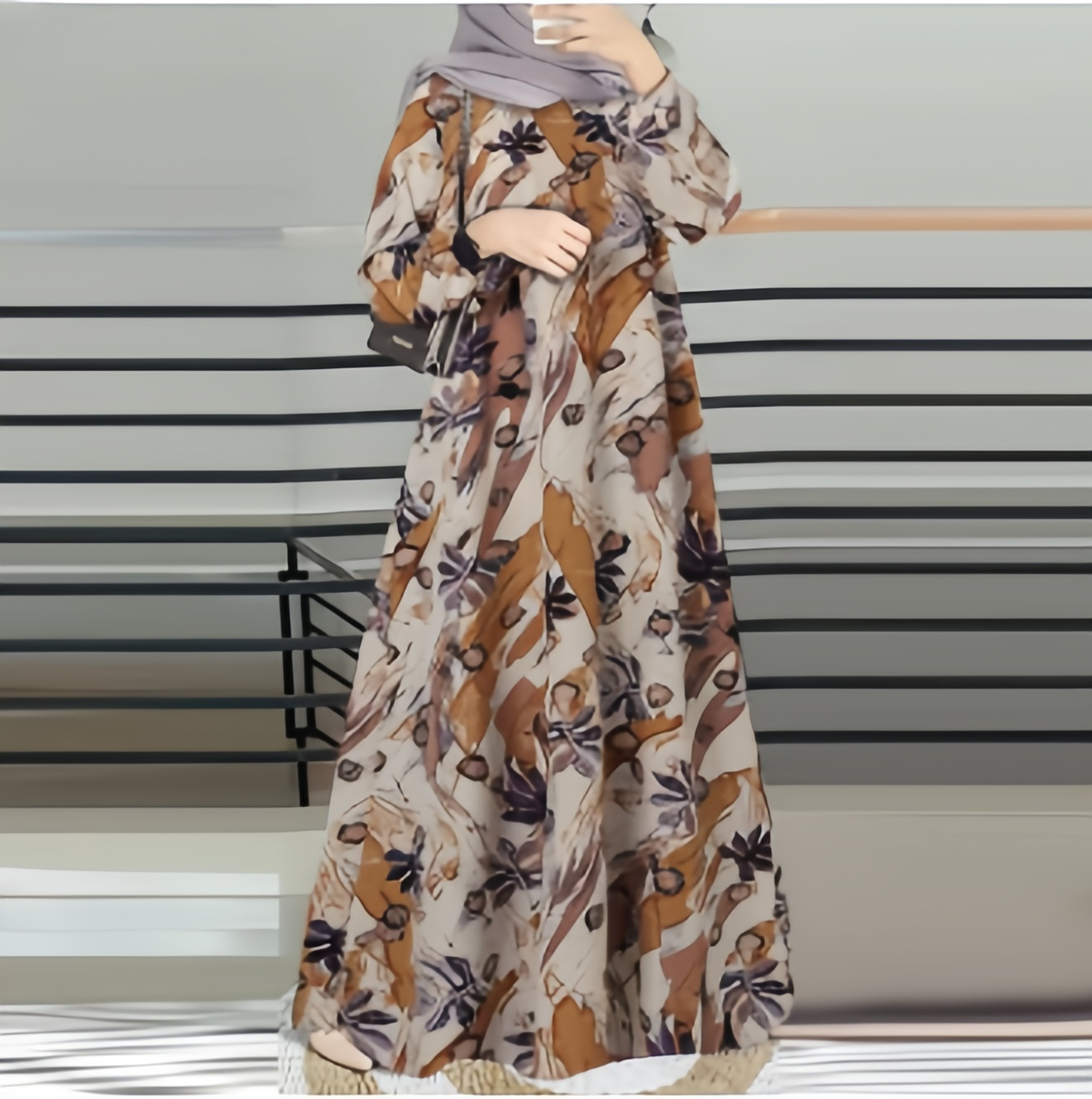 Floral Print Casual Loose Long Sleeve Dress