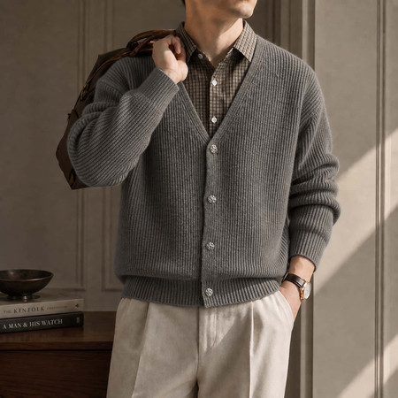 Ribbed V-Neck Cardigan, picture 2 of 5
