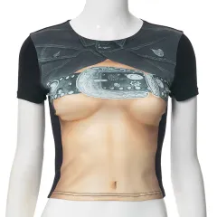 European American Fashion Floral Print Short-sleeved Top Slim Fit Midriff-baring All-match T-shirt - Floral - View 1