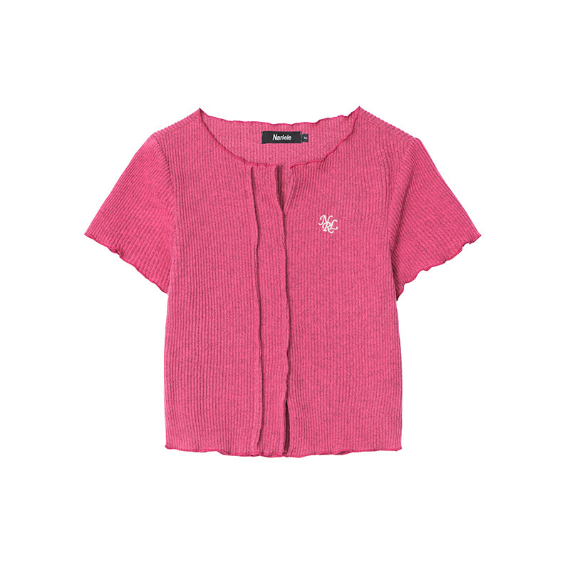 V-neck Hot Girl T-shirt Short Sleeve Solid Color Slim Fit Knit