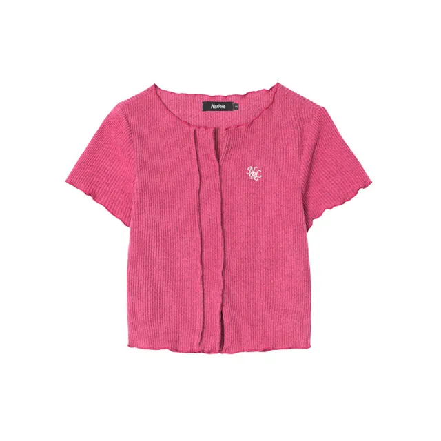 V neck T shirt Short Sleeve Solid Color Slim Fit Knit Rose Red - Shop at LoveMi