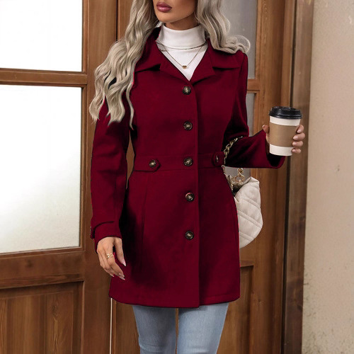 Mid Length Plus Size Wool Coat For Women Lined Wool Outerwear - Image 2