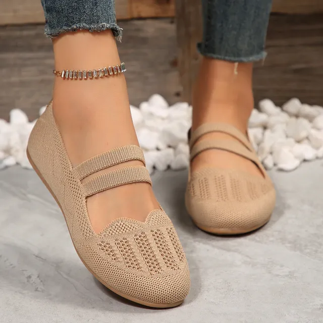 Casual Mesh Flats Women's Low cut Round Toe Slip on Knit Shoes Khaki - Shop at LoveMi