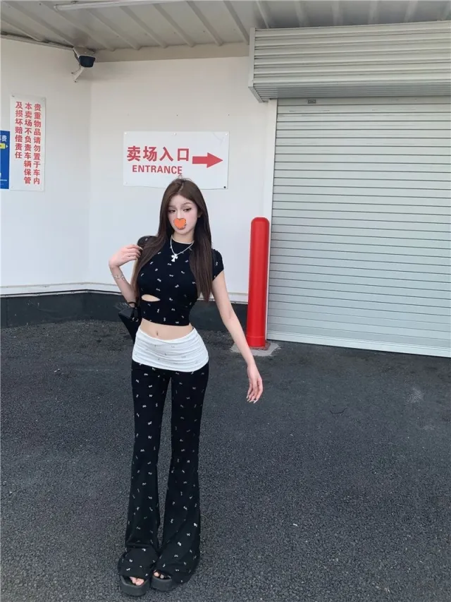 Casual Long Pants Bow Top Women's Summer Two piece Set Black Suit - Shop at LoveMi