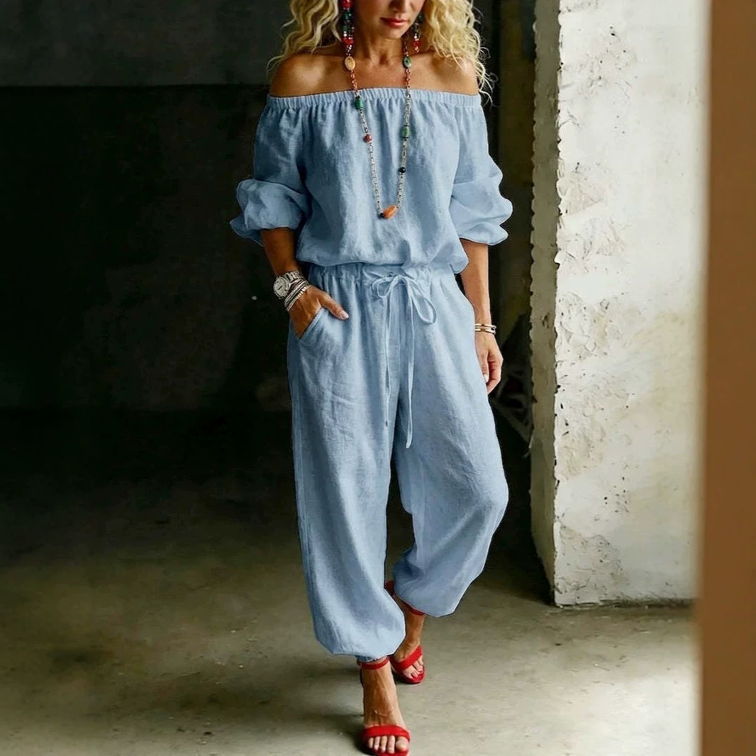 One-shoulder Top And Casual Drawstring Jogger Pants Jumpsuit Set — foto 5