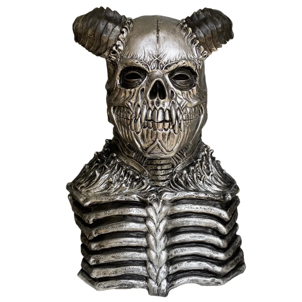 Halloween New Horror Skull Horn Devil Latex Mask Hood Dark - Silver