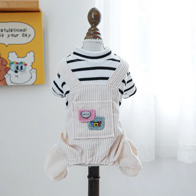 Teddy Four legged Pet Clothing Black And White Striped Pocket Overalls Black And White Stripes - Shop at LoveMi
