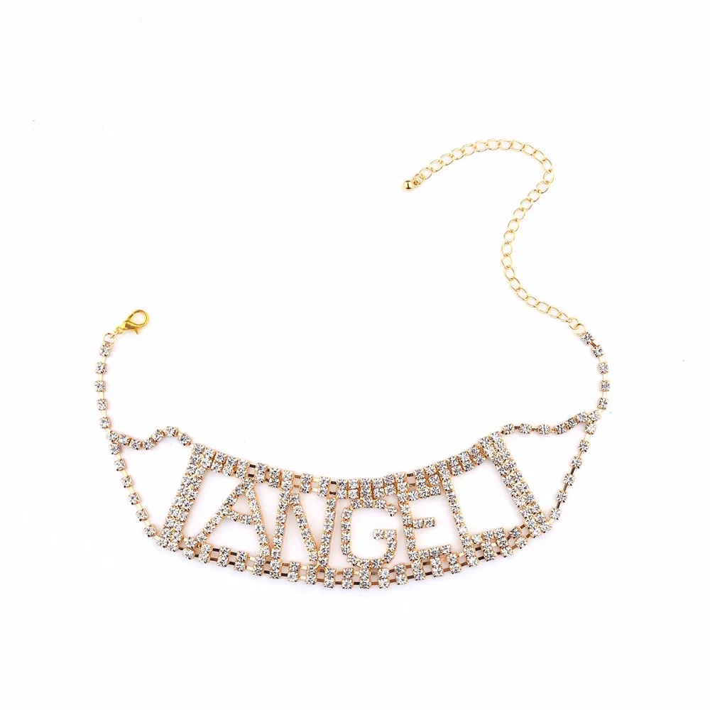 Title 6, Hollow letter full diamond necklace ANGEL