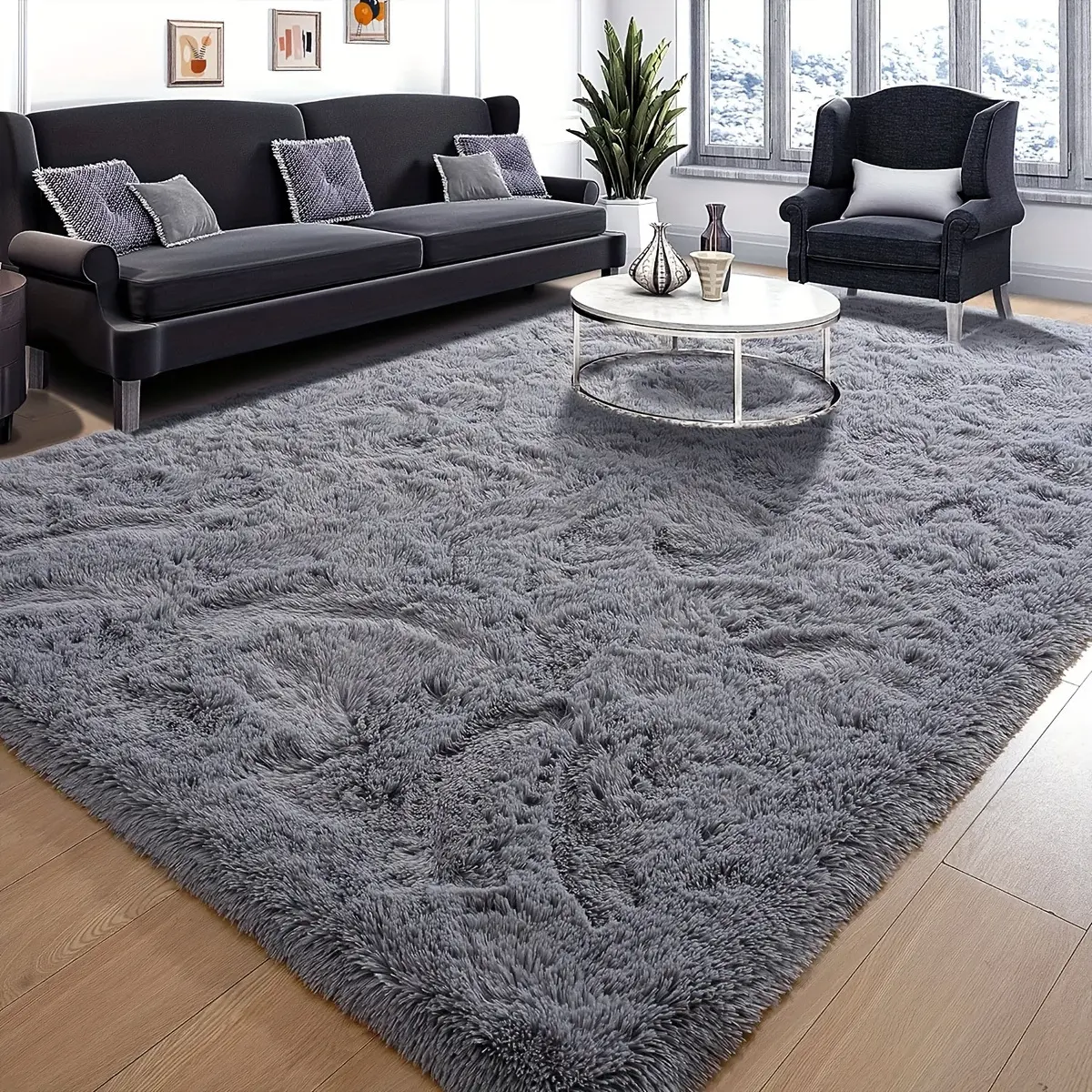 French Minimalist Plush Rug Thickened Solid-Colored Coffee