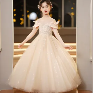 Spandex Princess Dress For Girls Tulle Tutu - Champagne