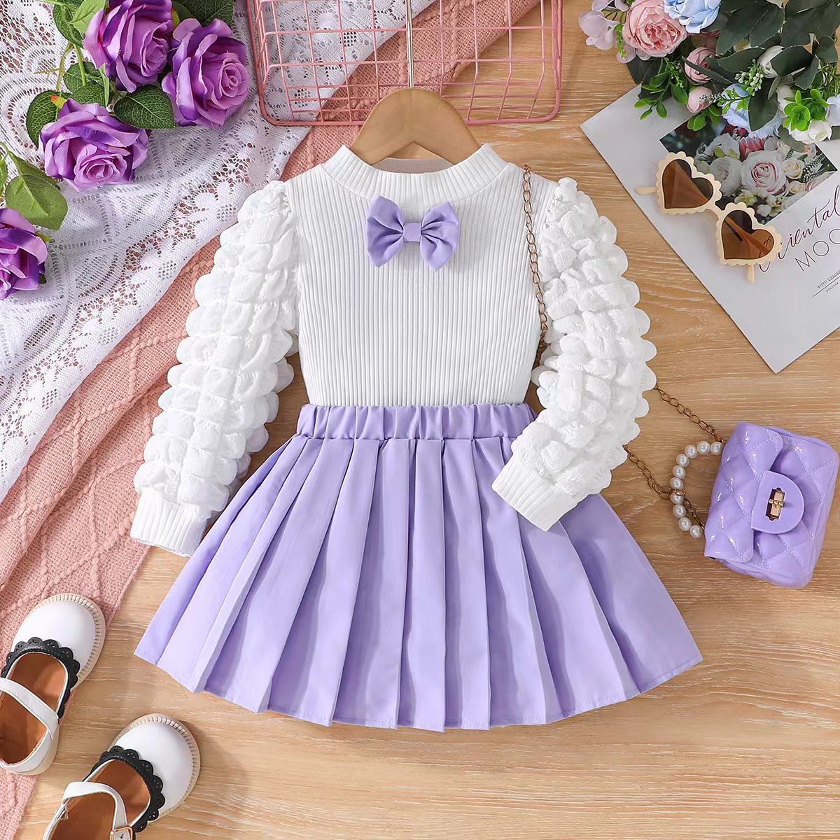 Two Piece Set Of Girls' Bubble Sleeve Skirt - Image 3