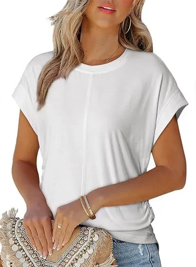 Women's Fashionable Side Raglan Short sleeved Top White - Shop at LoveMi