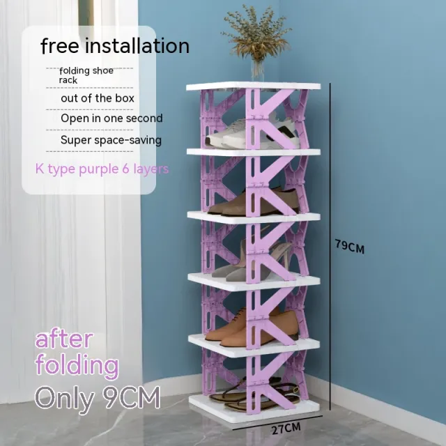 Plastic Installation free Shoe Rack Storage Shoe Rack Folding Shoe Cabinet Purple 6 Layer K Type - Shop at LoveMi