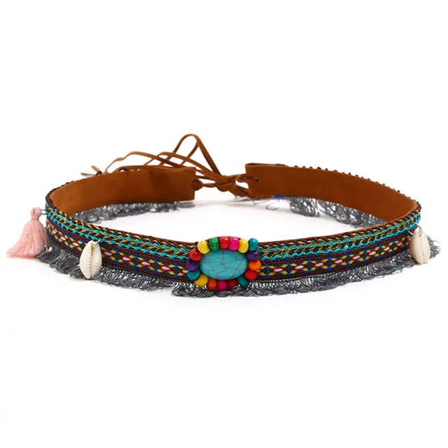 Geometric Shell Woven Slim Waist Belt Women's Waist Chain Turquoise - Shop at LoveMi