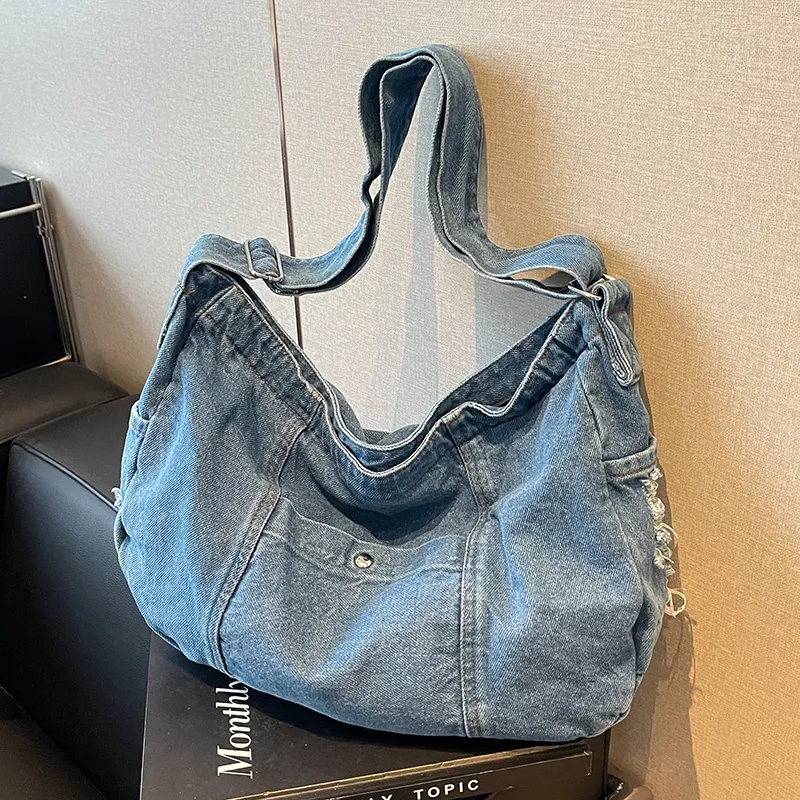 Casual Summer One Shoulder Crossbody Denim Bag - Blue