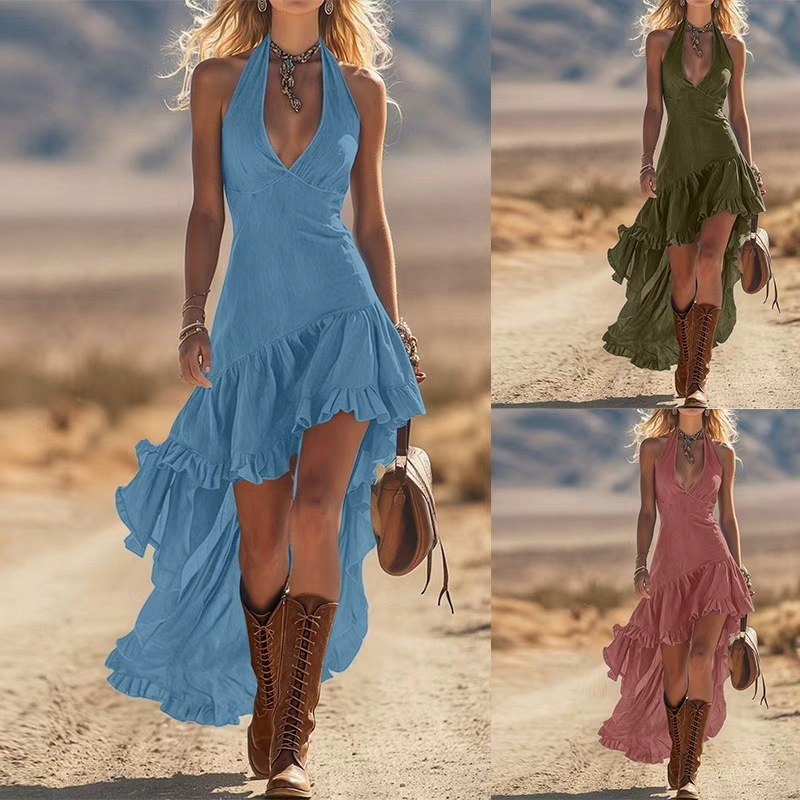 Deep-V-neck Sleeveless Midi Dress