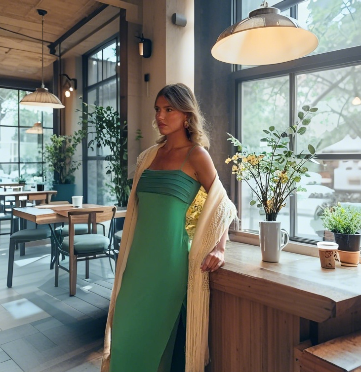 Two tone Pleated Long Slit Sling Dress Green - Shop at LoveMi