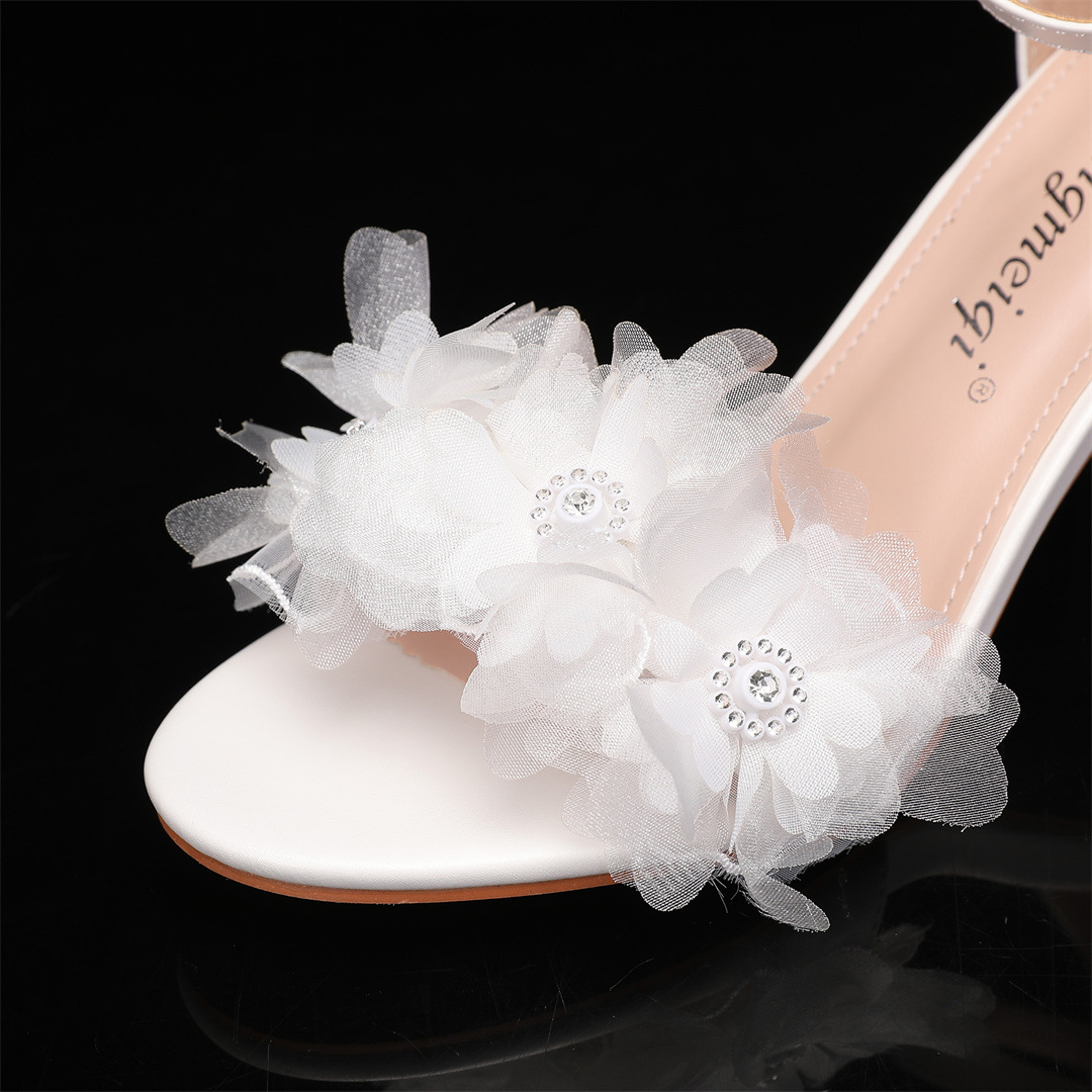 Boho Block Wedding Heels with 3D Flowers