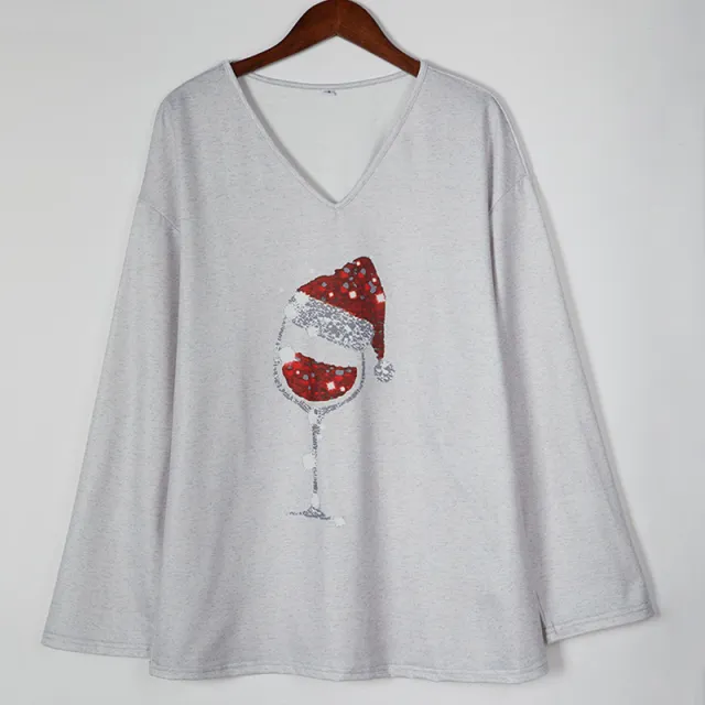 European And American Autumn Winter Coat Christmas Printing Gray - Shop at LoveMi