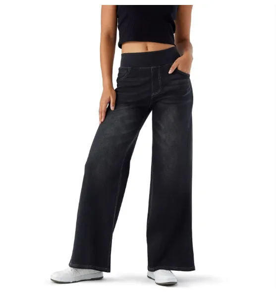 Stretch Waist Drooping Straight Pants Slimming Loose Trendy Denim Trousers Black - Shop at LoveMi