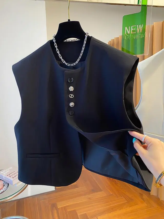 Loose fitting Waistcoat Universal Bandage Dress Black - Shop at LoveMi