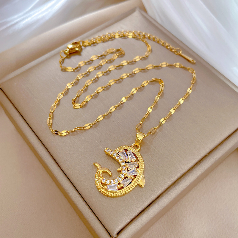 Zircon Dolphin Light-Luxury Gold Tone Crystal Style Fashion Necklace