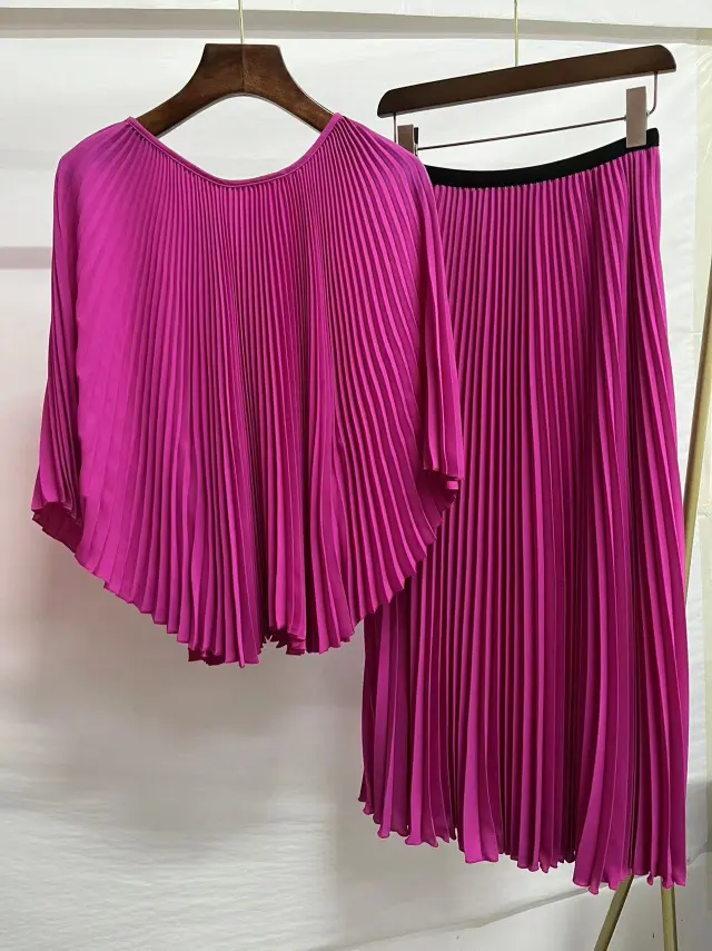 Female Bat Sleeve Pleated Chiffon Shirt Rose Red - Shop at LoveMi