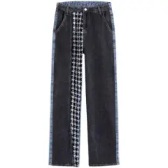 Street Wash Distressed Print Detachable Jeans Women Loose Slim Fit Draped Wide-leg Pants - Black - View 1