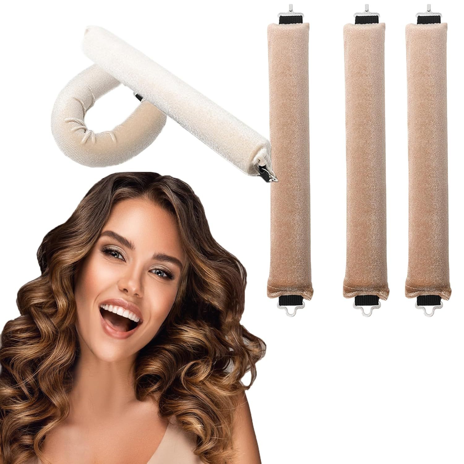 Title 5, 3 Hooks Heat-free Hair Curler Large Tool Rubber...