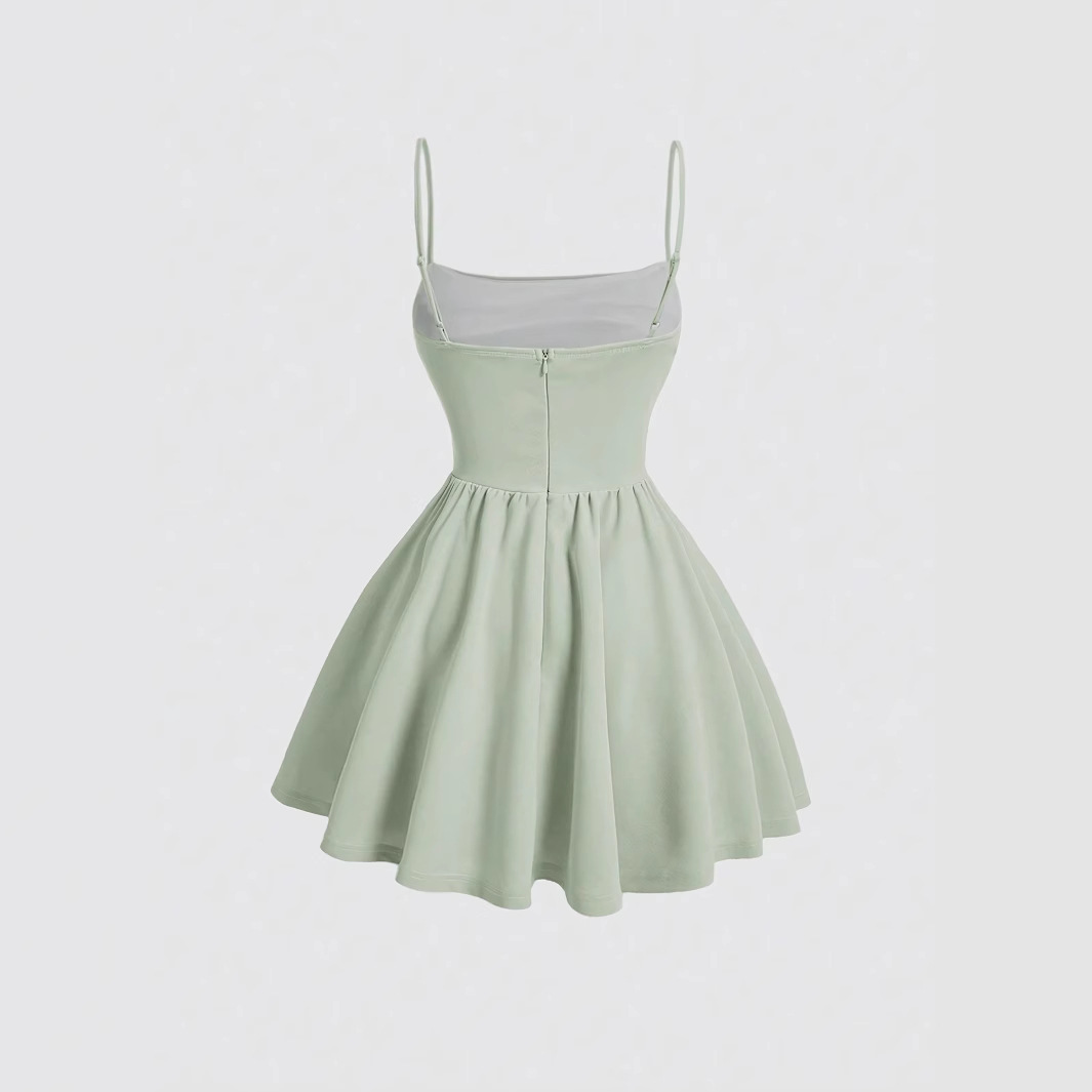 Sexy Dress Solid Color Pleated Back Zipper Sling Dress - Image 1