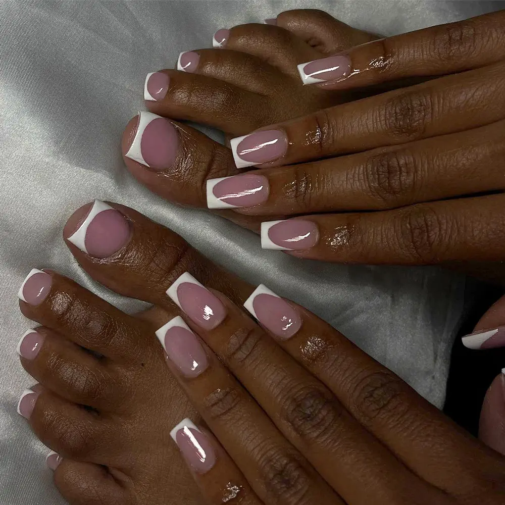 60-piece Set Of Square French Matte Nail