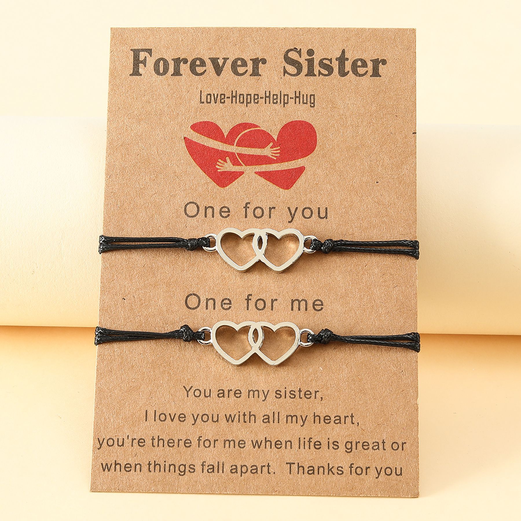 Title 2, Good Sisters Card Alloy Double Heart Wax Line B...