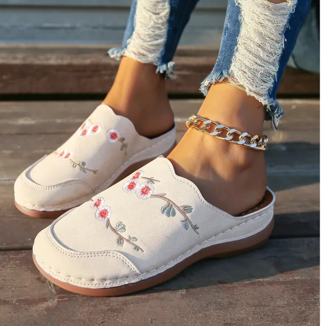 Ethnic Embroidery Women's Closed Toe Sandals Beige - Shop at LoveMi