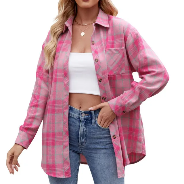 Women's Casual Fashion Loose Plaid Shirt Red - Shop at LoveMi